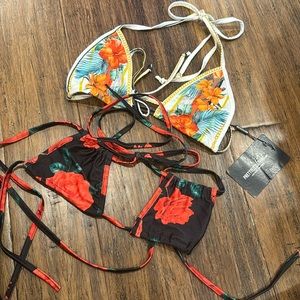 2 new pretty little thing floral bikini tops size small